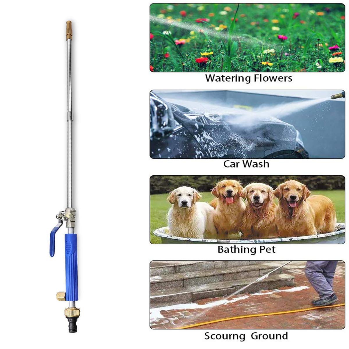 High Pressure Power Washer Wand, Watering Sprayer Cleaning Tool, Hydro Jet Water Hose Nozzle, Wand Lance for Gutter Patio Car Pet Window blue