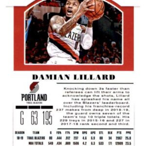 2019-20 Panini Contenders Draft Picks Season Ticket #11 Damian Lillard Portland Trail Blazers Basketball Card