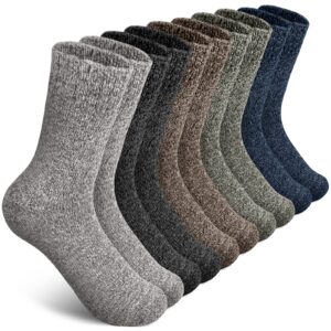 5 pairs wool socks mens, warm winter socks, soft wool hiking socks, casual crew socks for men