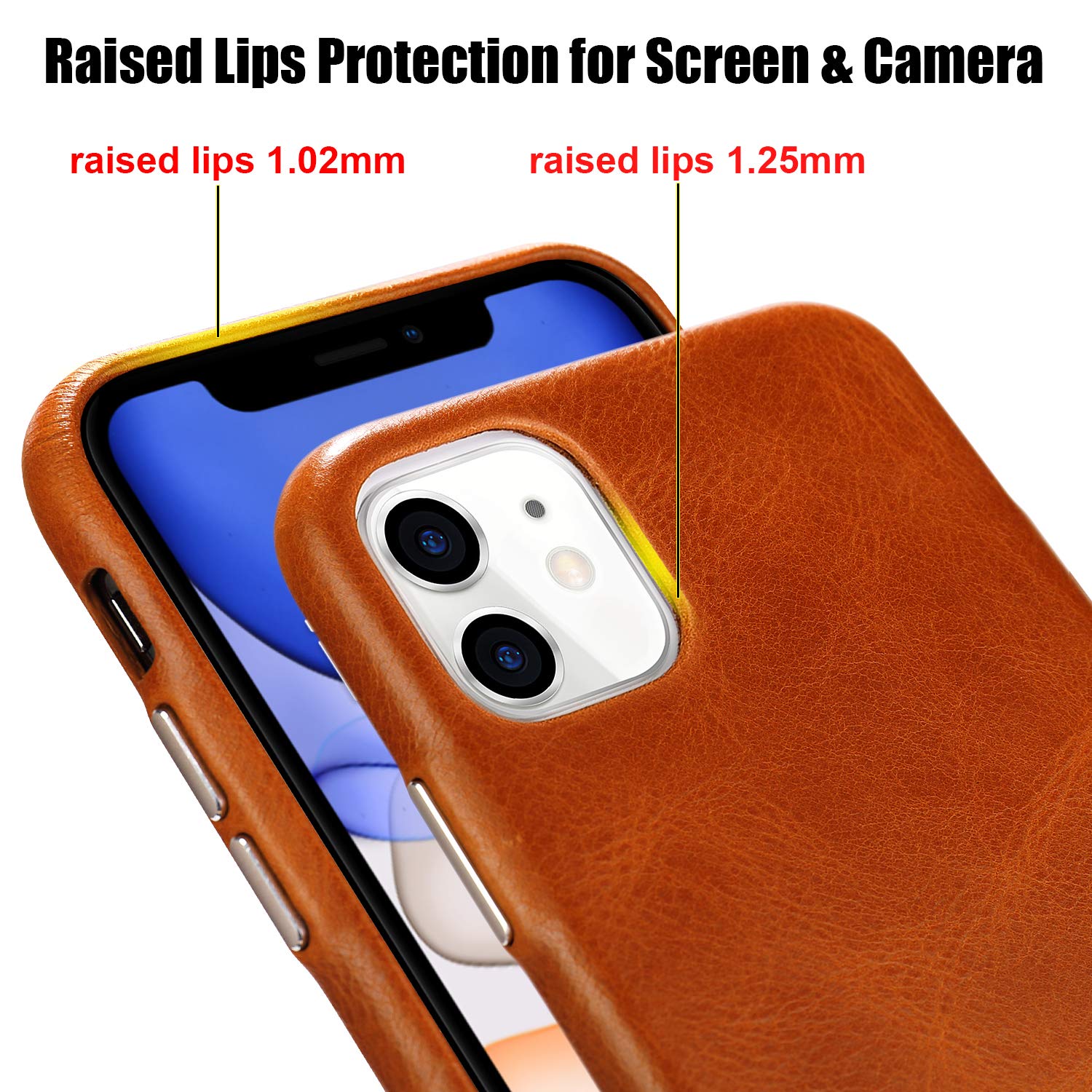 TOOVREN iPhone 11 Case iPhone 11 Leather Case Genuine Protective Ultra Thin Slim Shockproof Anti-Scratch Vintage Phone Case Hard Back Cover for Apple iPhone 11 6.1 inch 2019 Brown