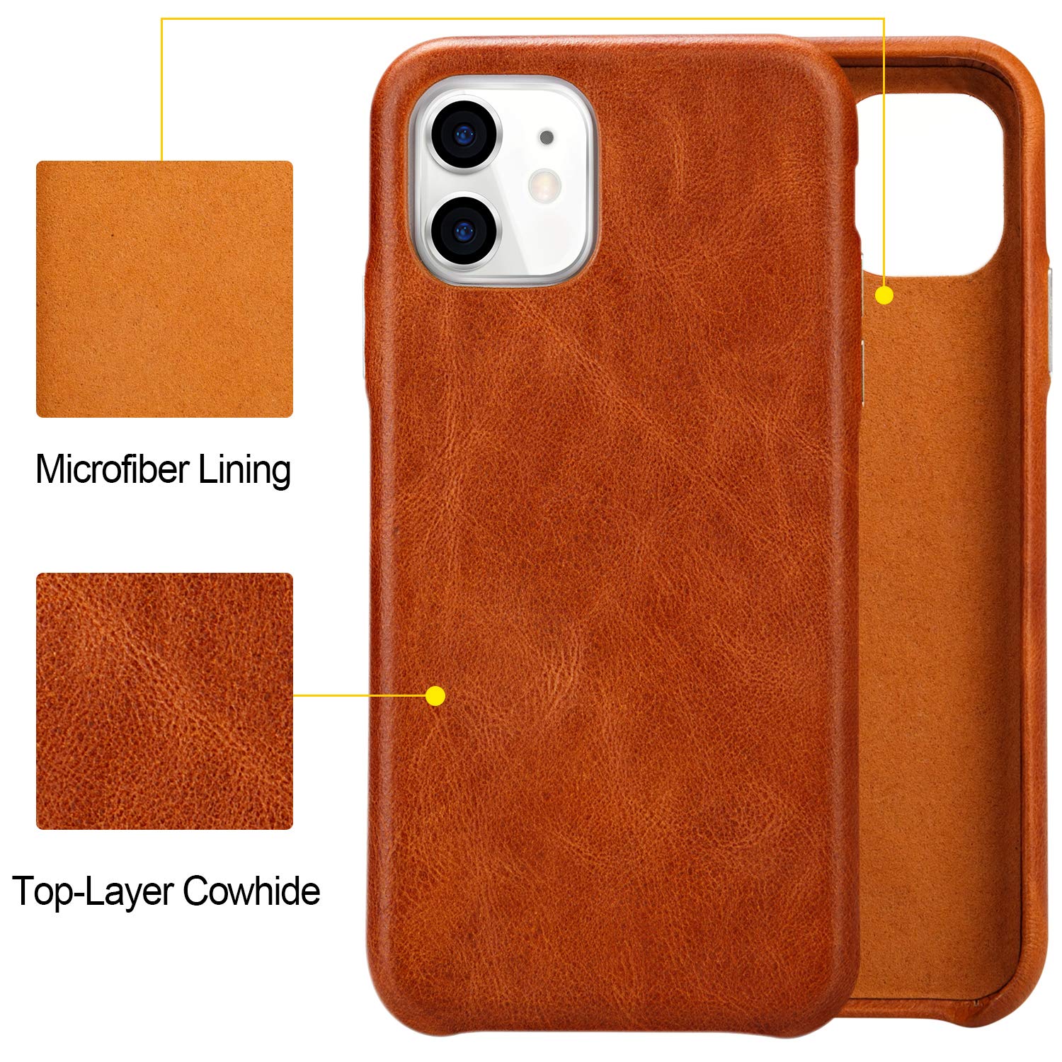 TOOVREN iPhone 11 Case iPhone 11 Leather Case Genuine Protective Ultra Thin Slim Shockproof Anti-Scratch Vintage Phone Case Hard Back Cover for Apple iPhone 11 6.1 inch 2019 Brown