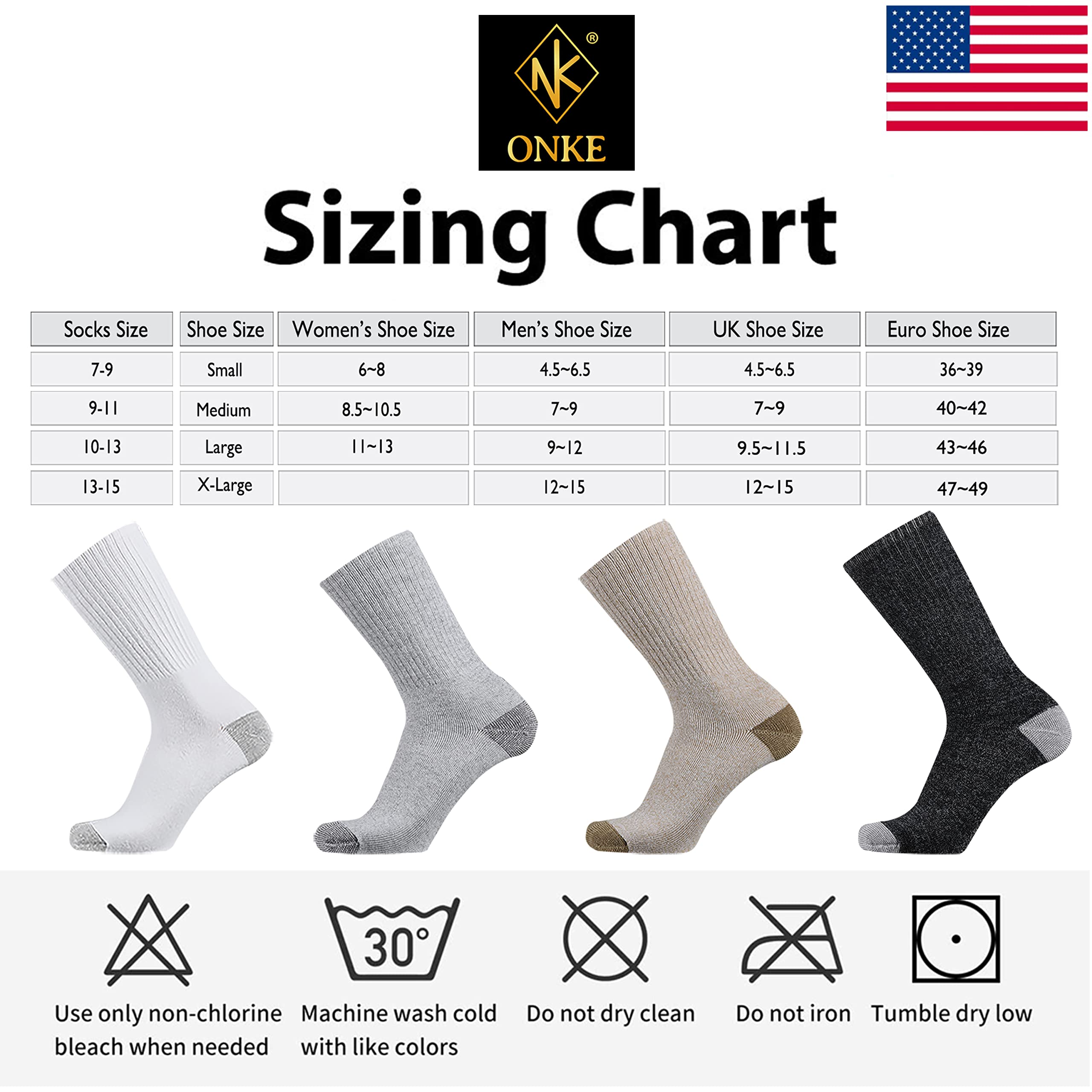 ONKE Cotton Cushion Crew Socks for Men Athletics All Seasons Thick Warm Heavy Duty Work Boot Moisture Control Sweat Wicking(White L)