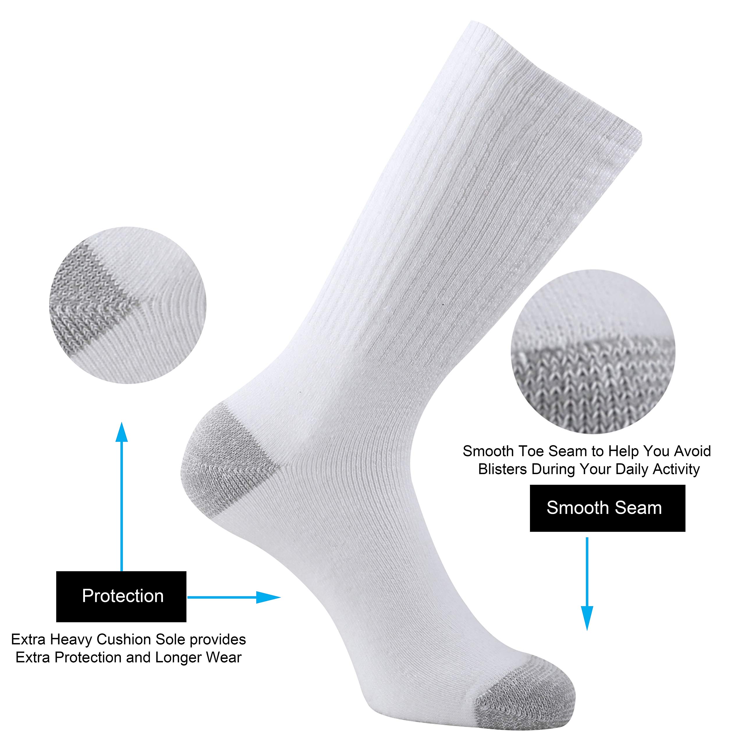 ONKE Cotton Cushion Crew Socks for Men Athletics All Seasons Thick Warm Heavy Duty Work Boot Moisture Control Sweat Wicking(White L)