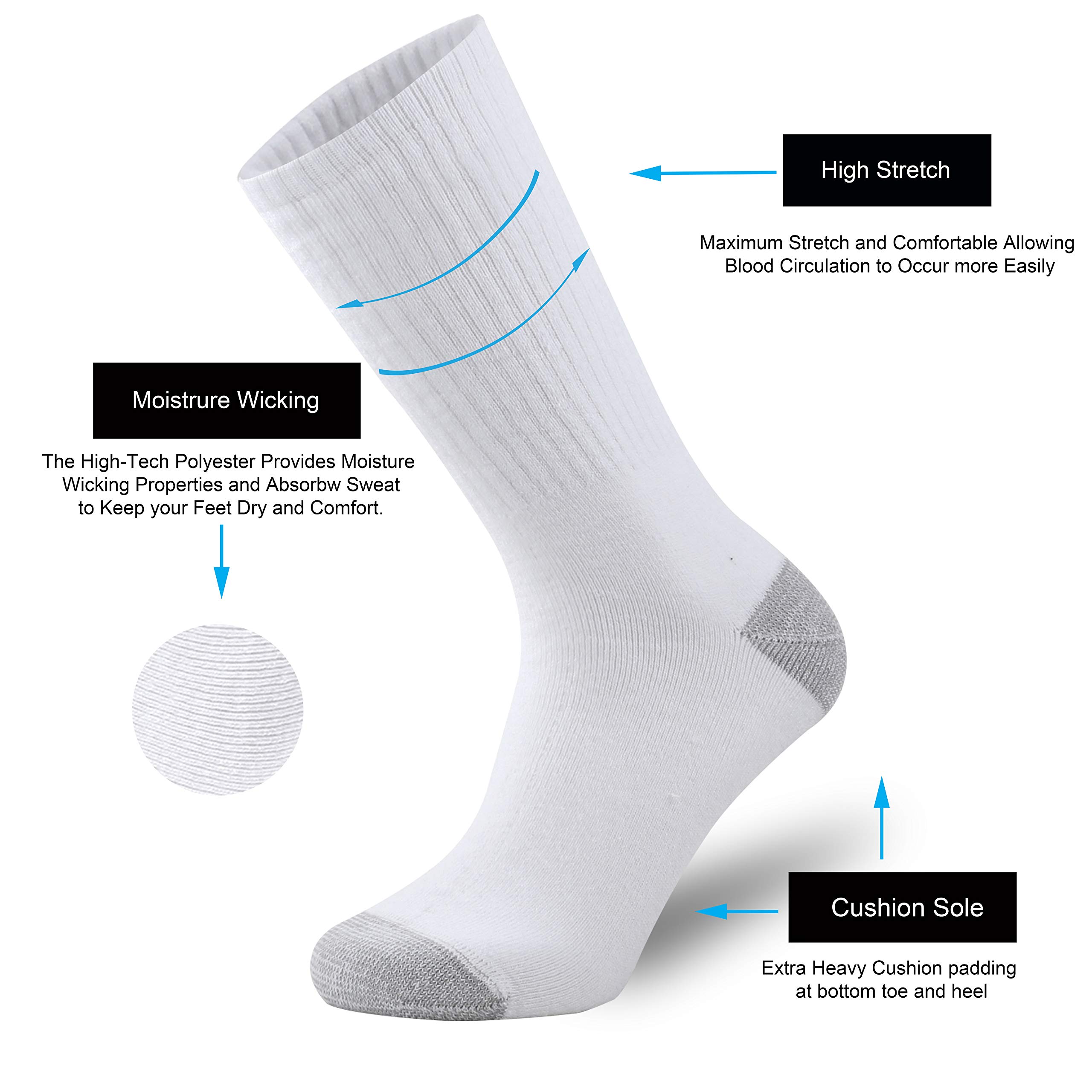 ONKE Cotton Cushion Crew Socks for Men Athletics All Seasons Thick Warm Heavy Duty Work Boot Moisture Control Sweat Wicking(White L)