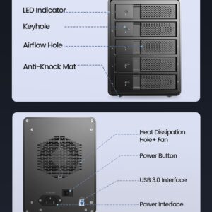 ORICO 5 Bay Hard Drive Enclosure Tray-Less Aluminum 3.5" External HDD Enclosure Build-in 80mm Cooling Fan and 150W Power Supply Max Up to 80TB (5 x 16TB), Designed with Safety Lock-9558U3