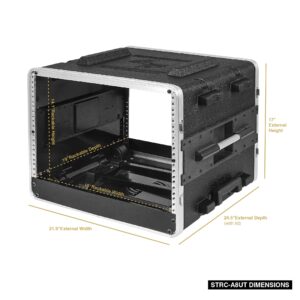 Sound Town Lightweight 8U PA DJ Rack/Road Case with 7U Rack Space, ABS Construction, 19” Depth, Retractable Handle, Wheels and Heavy-Duty Latches (STRC-A8UT)