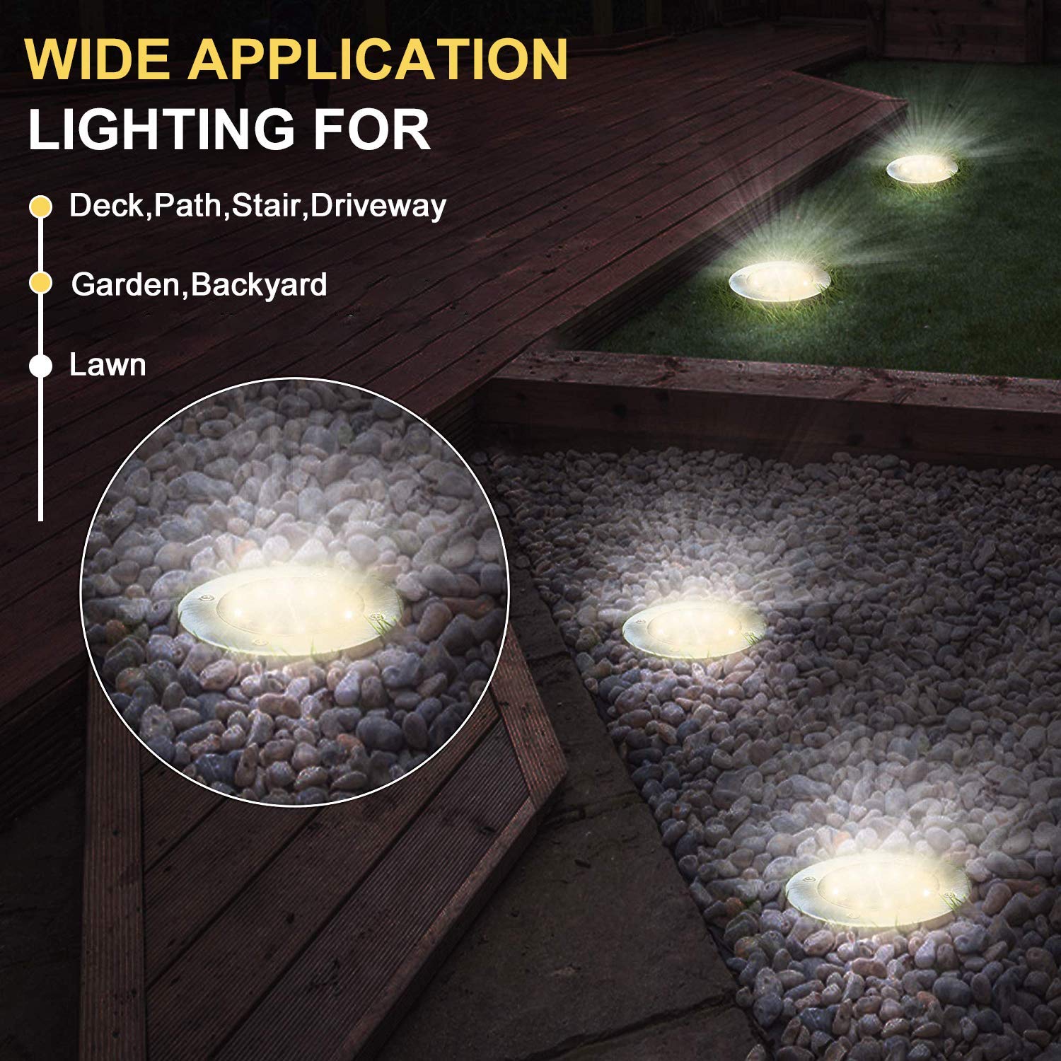 Aogist Solar Ground Lights,8 LED Garden Lights Patio Disk Lights In-Ground Outdoor Landscape Lighting for Lawn Patio Pathway Yard Deck Walkway (Warm White, 8 Pack)