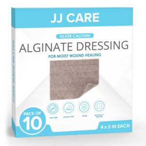 jj care silver calcium alginate wound dressing (pack of 10) 4x5, calcium alginate wound dressing, individually packed calcium alginate, highly absorbent silver wound dressing