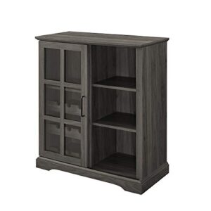 Walker Edison Wood Sliding Glass Door Bar Cabinet Entryway Serving Wine Storage Doors Dining Room Console, 36 Inch, Slate Grey