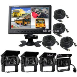 Vehicle Backup Cameras Monitor kit, 4X 4Pin 18 LED IR Car Reversing Backup Parking Camera+ 9" LCD 1/2/3/4CH Split Monitor Car Rear View Kit for Bus Truck Motorhome Caravan Trailer Camper 12V-24V