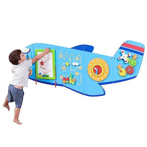 SPARK & WOW Airplane Activity Wall Panels - Ages 18m+ - Montessori Sensory Wall Toy - 6 Activities - Busy Board - Toddler Room Décor