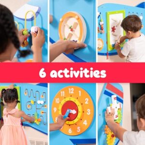 SPARK & WOW Airplane Activity Wall Panels - Ages 18m+ - Montessori Sensory Wall Toy - 6 Activities - Busy Board - Toddler Room Décor