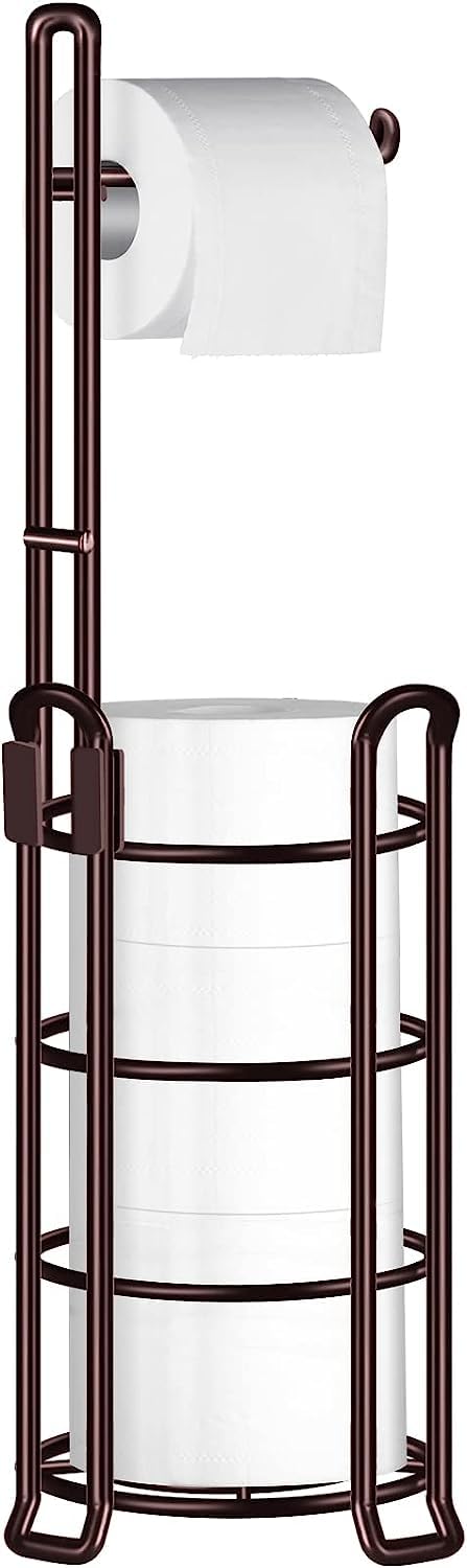 TomCare Toilet Paper Holder Toilet Paper Stand and Dispenser for 4 Mega Rolls Metal Wire Free-Standing Toilet Tissue Paper Roll Storage Shelf Bathroom Accessories Storage Organizer Bronze