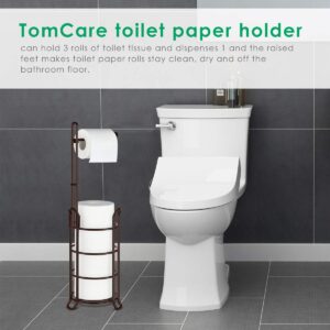 TomCare Toilet Paper Holder Toilet Paper Stand and Dispenser for 4 Mega Rolls Metal Wire Free-Standing Toilet Tissue Paper Roll Storage Shelf Bathroom Accessories Storage Organizer Bronze