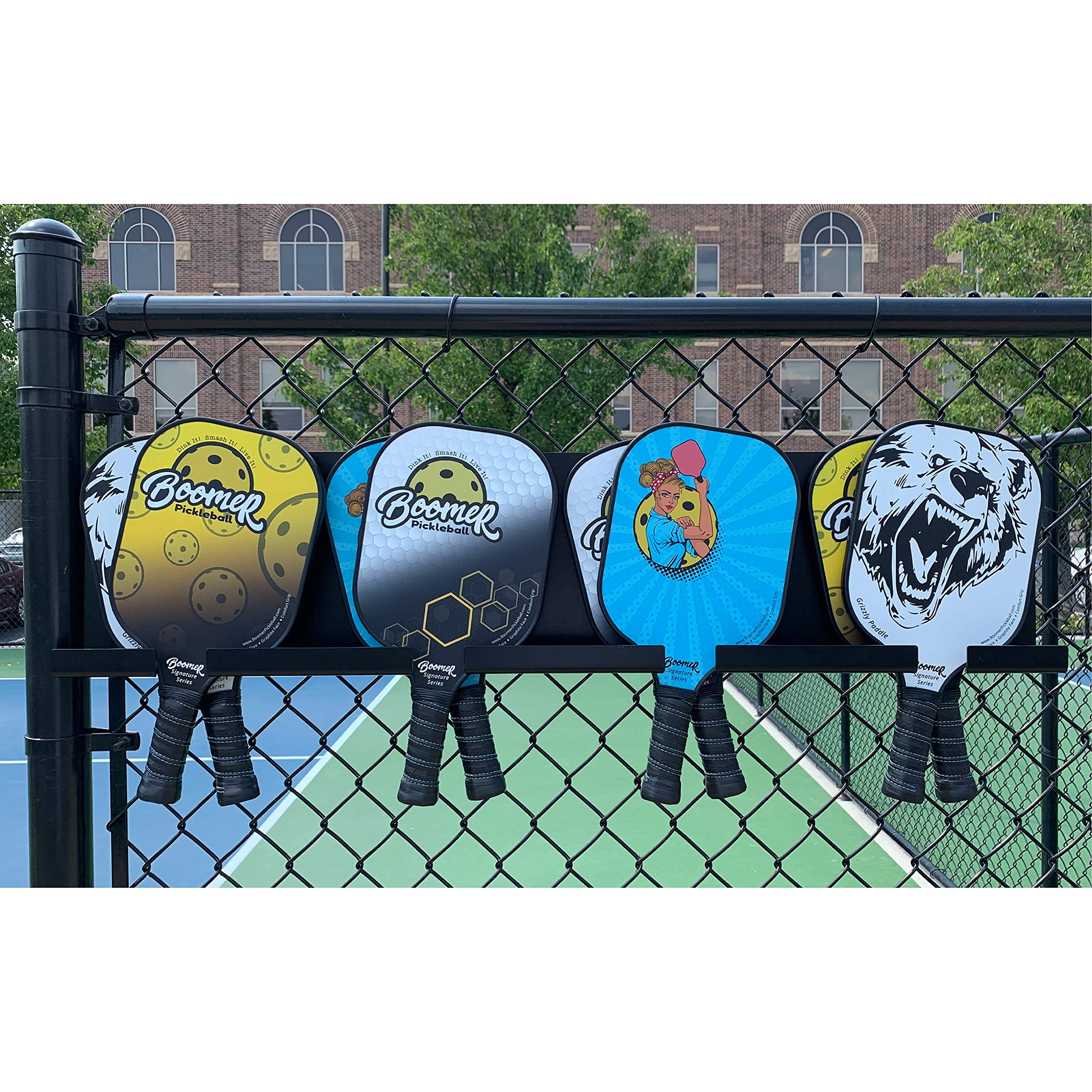 Boomer HD Pickleball Paddle Rack – Holds 4 or 8 Paddles – Track Players “Next-Up” on The Court – Heavy-Duty 1/8” Steel with Weather-Proof Powder Coating