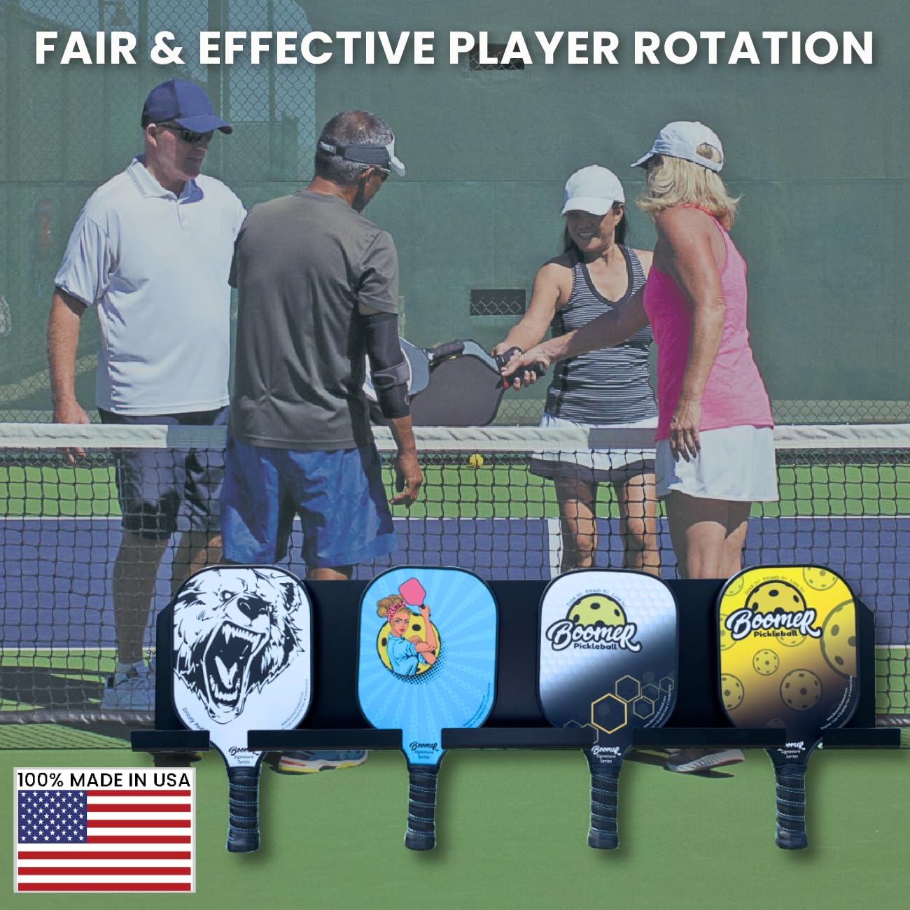 Boomer HD Pickleball Paddle Rack – Holds 4 or 8 Paddles – Track Players “Next-Up” on The Court – Heavy-Duty 1/8” Steel with Weather-Proof Powder Coating