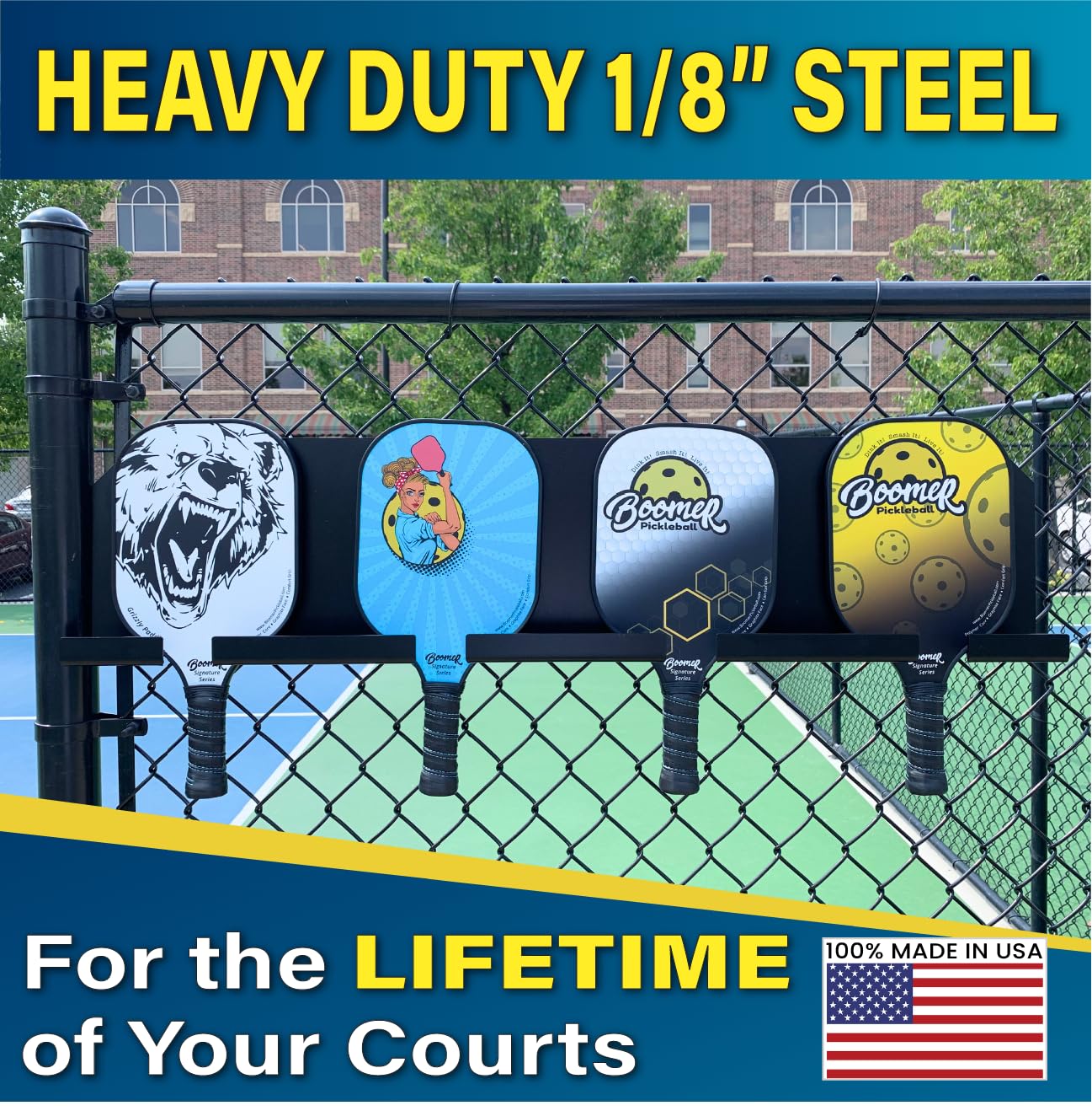 Boomer HD Pickleball Paddle Rack – Holds 4 or 8 Paddles – Track Players “Next-Up” on The Court – Heavy-Duty 1/8” Steel with Weather-Proof Powder Coating