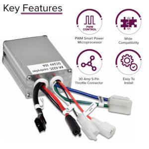 AlveyTech Currie 24 Volt 30A 5-Pin Controller - Replacement for Currie Series 500, 650, 750, 900 eZip, IZIP, GT, Mongoose, Schwinn Electric Scooter, E-Bike Control Module, Motor Parts for Scooters