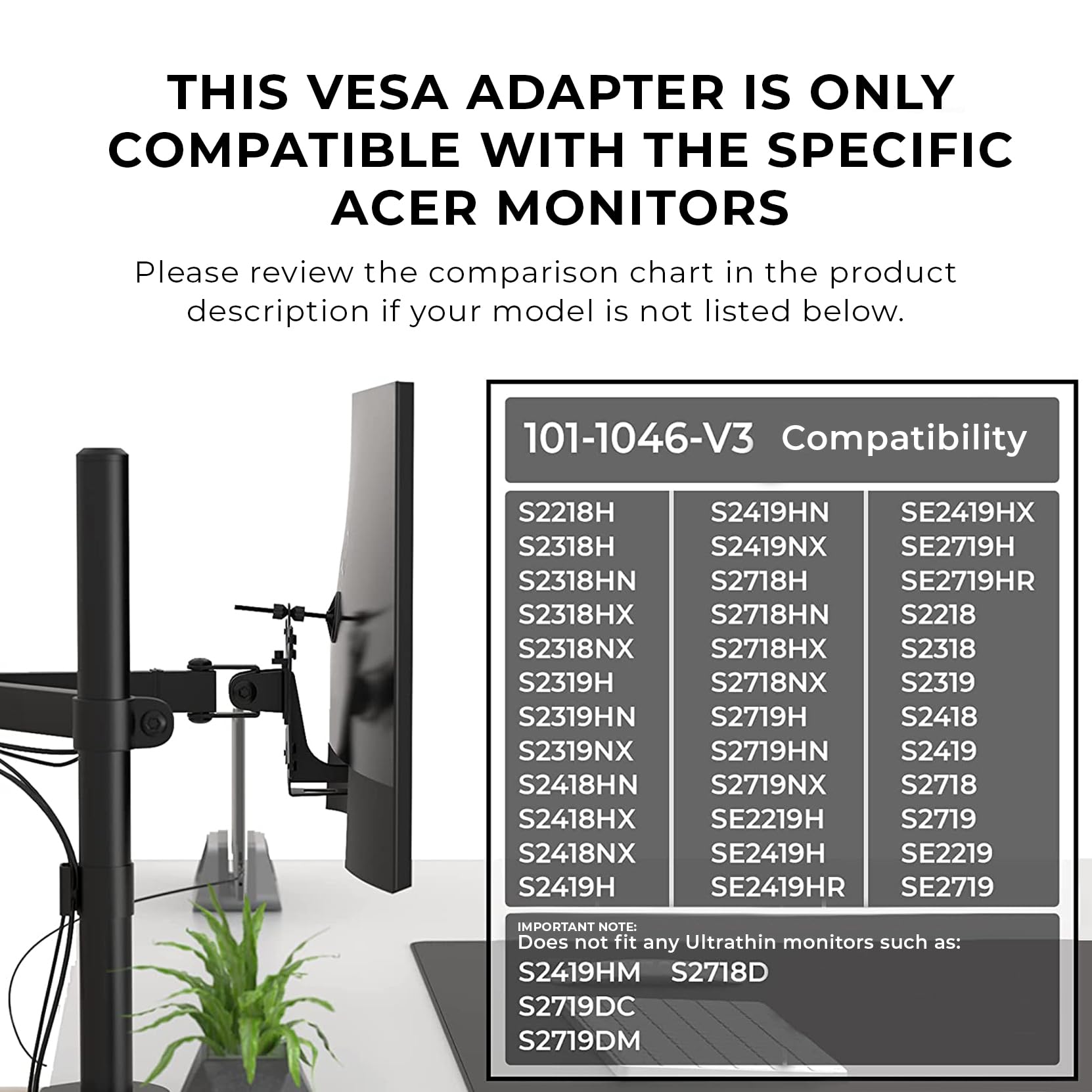 HumanCentric VESA Mount Adapter Compatible with Dell Monitors, VESA Adapter for Monitor S2318H, S2218H, S2319NX, S2419NX, S2718H, S2719H, S2719HN, SE2219H, SE2419HR, SE2419HX, SE2719H