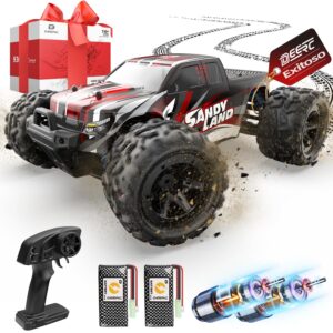 deerc remote control car high speed rc cars for kids adults 1:16 scale 40 km/h 4wd off road monster trucks,2.4ghz all terrain toy trucks with 2 rechargeable battery