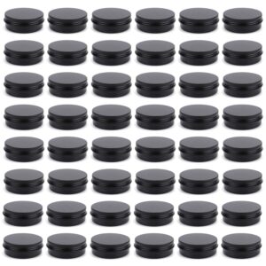 foraineam 48 pack 2 oz round lip balm tin cans - aluminum cosmetic sample containers with screw lid - matte black metal empty tins storage travel tin jars