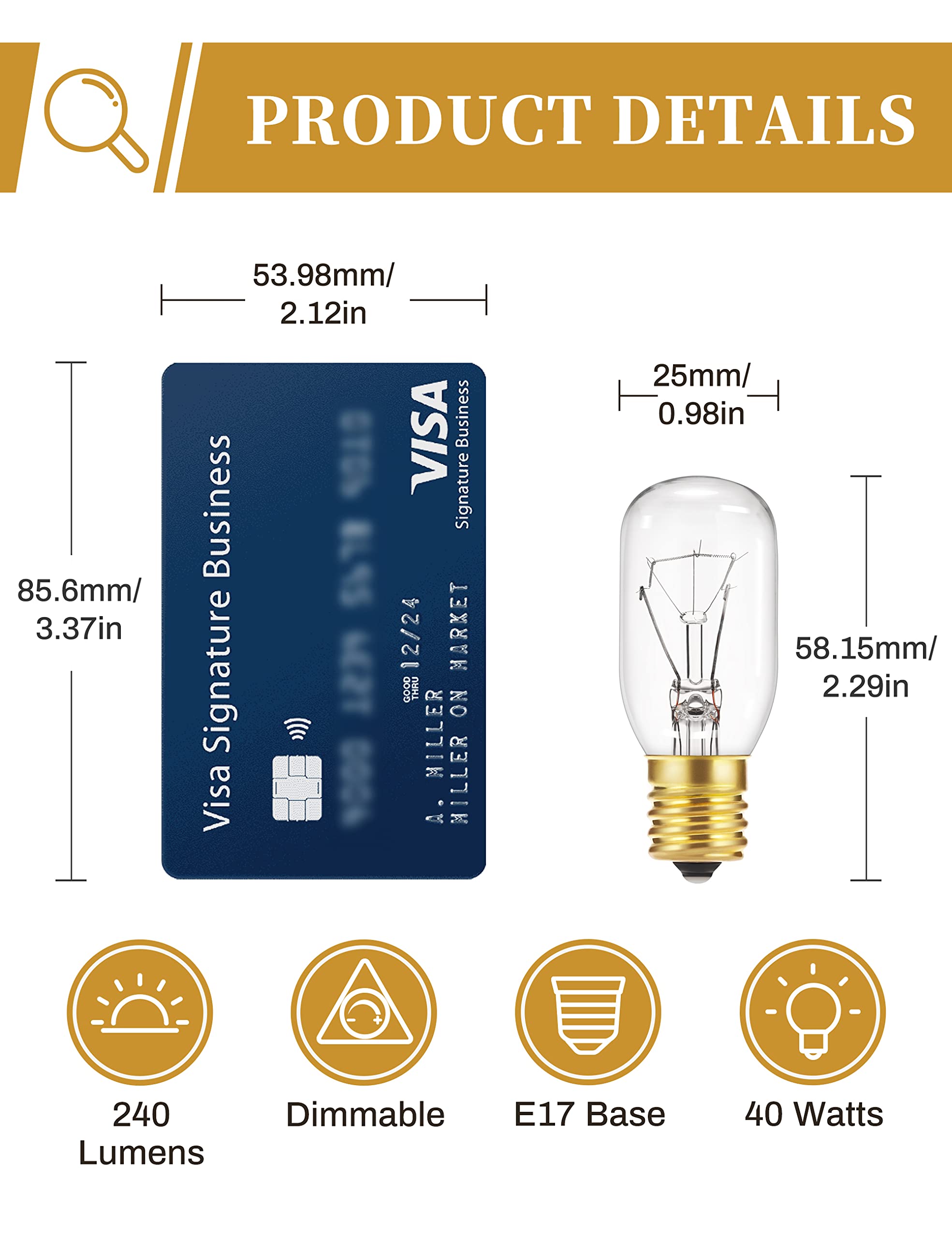 DORESshop Appliance Bulb, 40W Microwave Light Bulbs Under Hood, T8 E17 Stove Light Bulbs Under Hood, Under Microwave Light Bulb, Refrigerator Light Bulb, Lava Lamp Light Bulb, Oven Light Bulb, 2 Pack