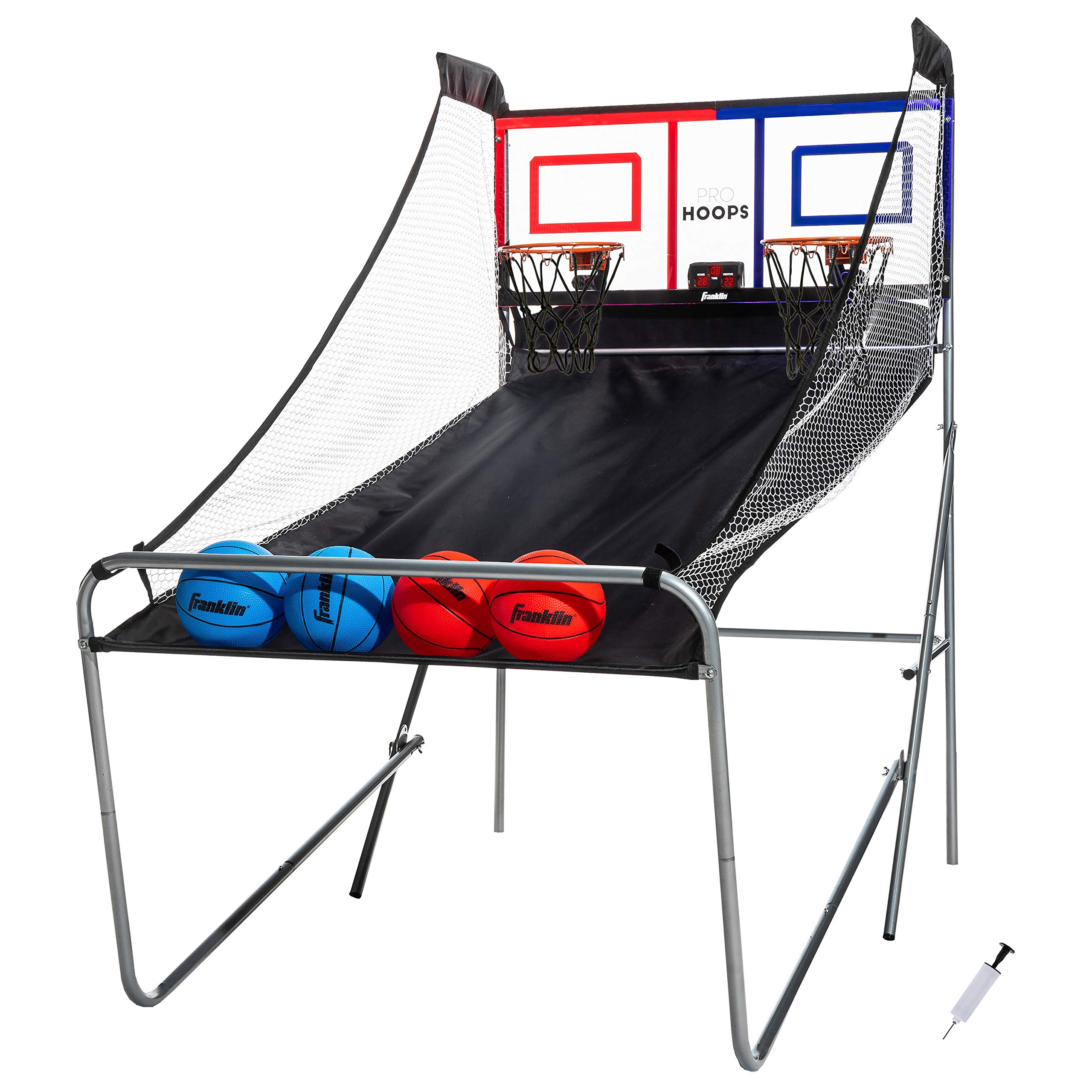 Franklin Sports Basketball Arcade Shootout - Indoor Electronic Double Basketball Hoop Game - Dual Pro Hoops Basketball Shooting with Electronic Scoreboard + (4) Basketballs - 2 Player Shooting Game