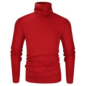 Derminpro Men's Thermal Turtleneck Soft Long Sleeve T-Shirt Red Small