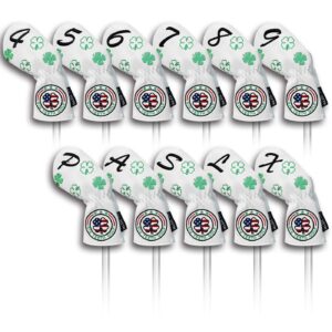 big teeth golf iron covers iron head covers, lucky clover iron covers long neck golf iron head covers, 11pcs golf iron covers set golf club covers for irons fit taylormade sim cleveland callaway etc