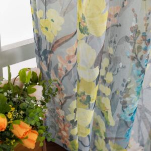 Kotile Yellow Floral Curtains - Print Flowers Blossom 96 Inch Rod Pocket Sheer Window Curtains for Living Room, 52 x 96 Inches, 2 Panels