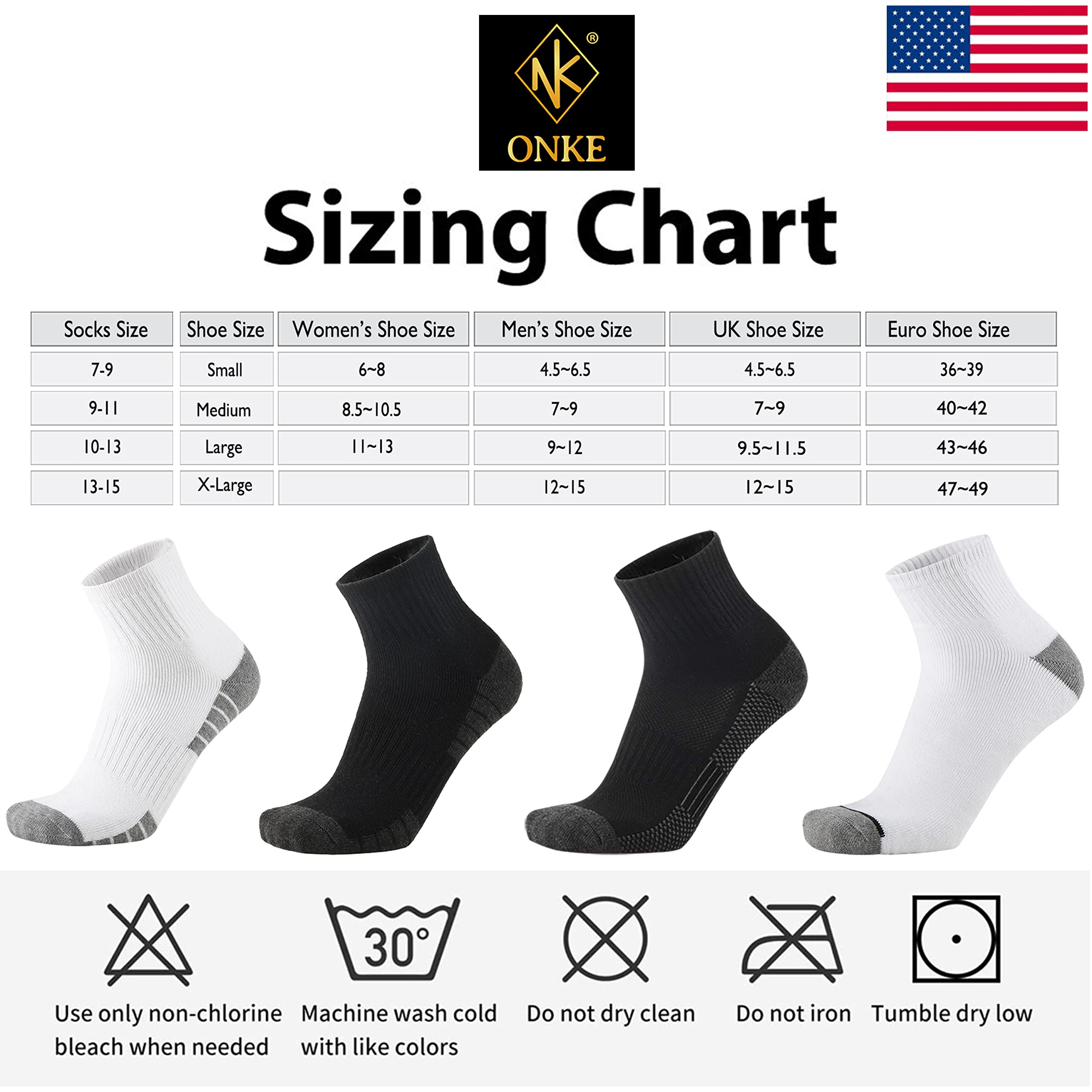 ONKE Cotton Low Cut Quarter Socks for Men Athletic Sport Work with Thick Cushion Moisture Control Anti Blisters Sweat Wicking(White L)