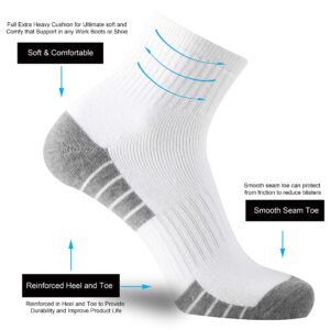 ONKE Cotton Low Cut Quarter Socks for Men Athletic Sport Work with Thick Cushion Moisture Control Anti Blisters Sweat Wicking(White L)