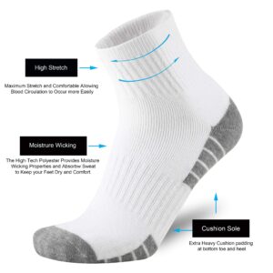 ONKE Cotton Low Cut Quarter Socks for Men Athletic Sport Work with Thick Cushion Moisture Control Anti Blisters Sweat Wicking(White L)