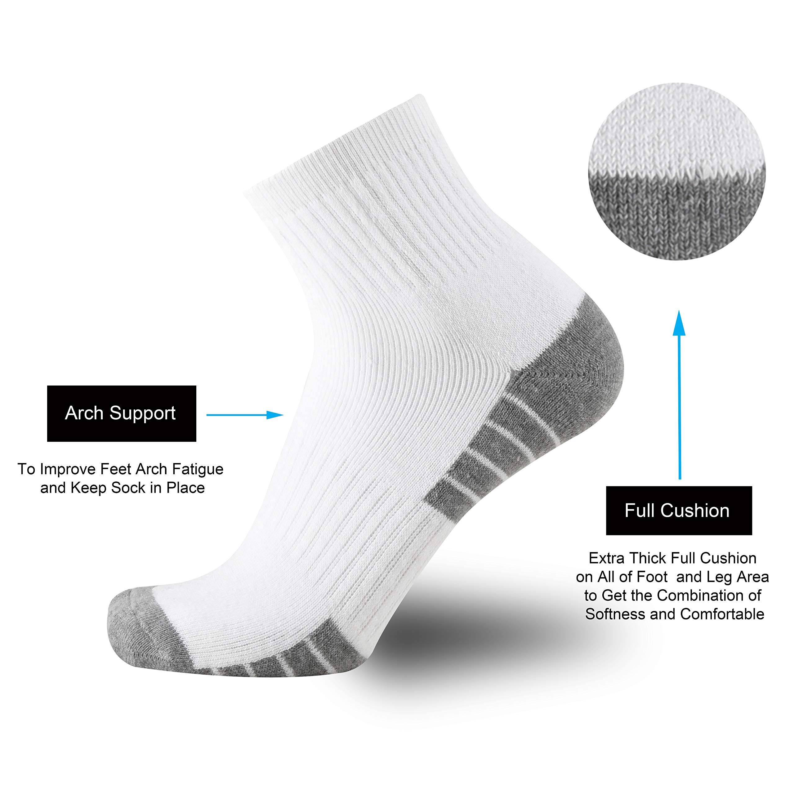 ONKE Cotton Low Cut Quarter Socks for Men Athletic Sport Work with Thick Cushion Moisture Control Anti Blisters Sweat Wicking(White L)