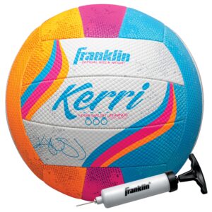 franklin sports kerri walsh beach + outdoor volleyball - official size + weight - soft cover volleyball for kids + adults - with pump + needle included
