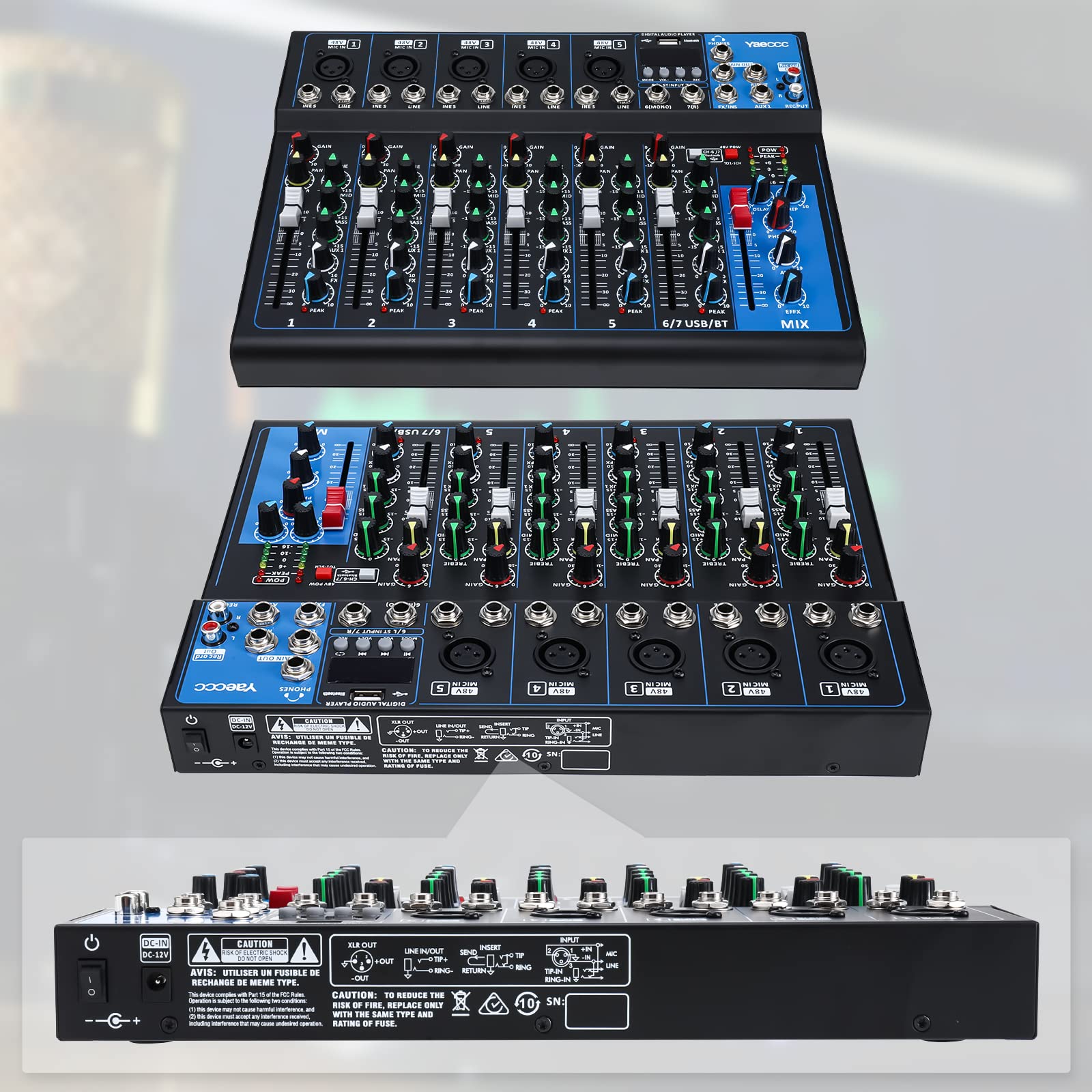 YaeCC 7 Channel bluetooth Live Studio Stereo Audio Mixer Sound Mixing DJ USB Console