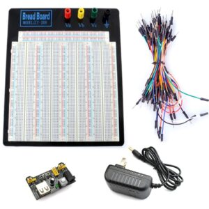 Tektrum Externally Powered Solderless 3220 Tie-Points Experiment Plug-in Breadboard with Aluminum Back Plate, Jumper Wires, Power Module, Wall Adaptor for Proto-Typing Circuit