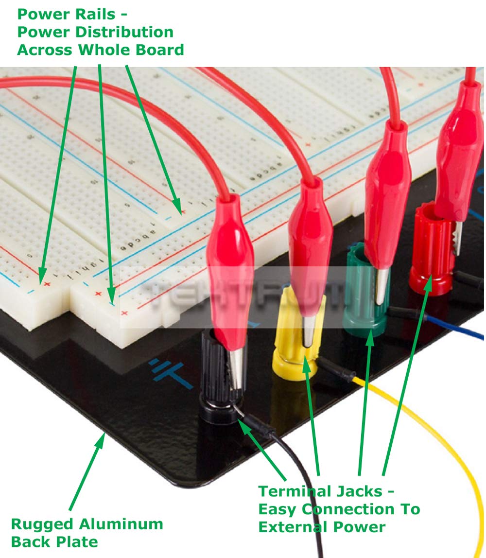 Tektrum Externally Powered Solderless 3220 Tie-Points Experiment Plug-in Breadboard with Aluminum Back Plate, Jumper Wires, Power Module, Wall Adaptor for Proto-Typing Circuit