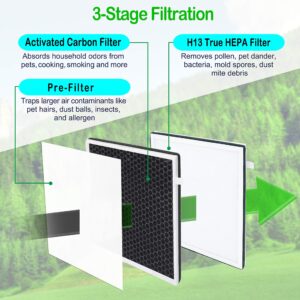 Flintar 2-Pack of True HEPA Replacement Filter Set, Compatible with InvisiClean Air Purifier Aura IC-5018, Aura II IC-5018, Sensa IC-5120, 3-in-1 Premium H13 Grade True HEPA Filter