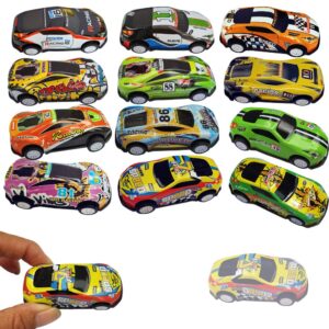 himeeu 12 pull back racing cars die cast race car vehicles playset,2.7 inch metal friction powered car toys for toddlers