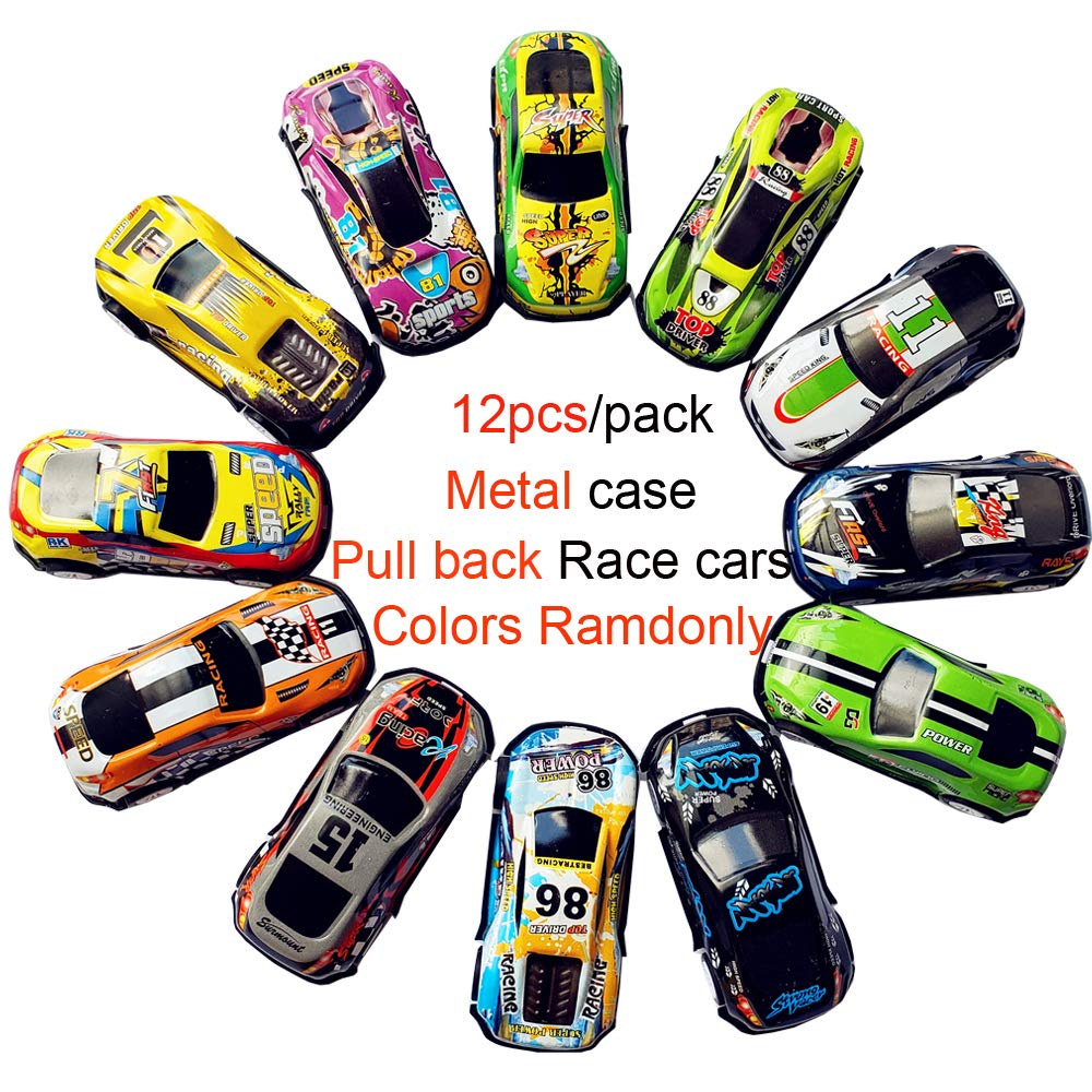 Himeeu 12 Pull Back Racing Cars Die cast Race Car Vehicles Playset,2.7 Inch Metal Friction Powered Car Toys for Toddlers