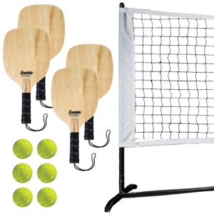 half court size pickleball net by franklin pickleball - includes 10ft net, (4) paddles, and (6) x-40 usa pickleball approved pickleballs,red