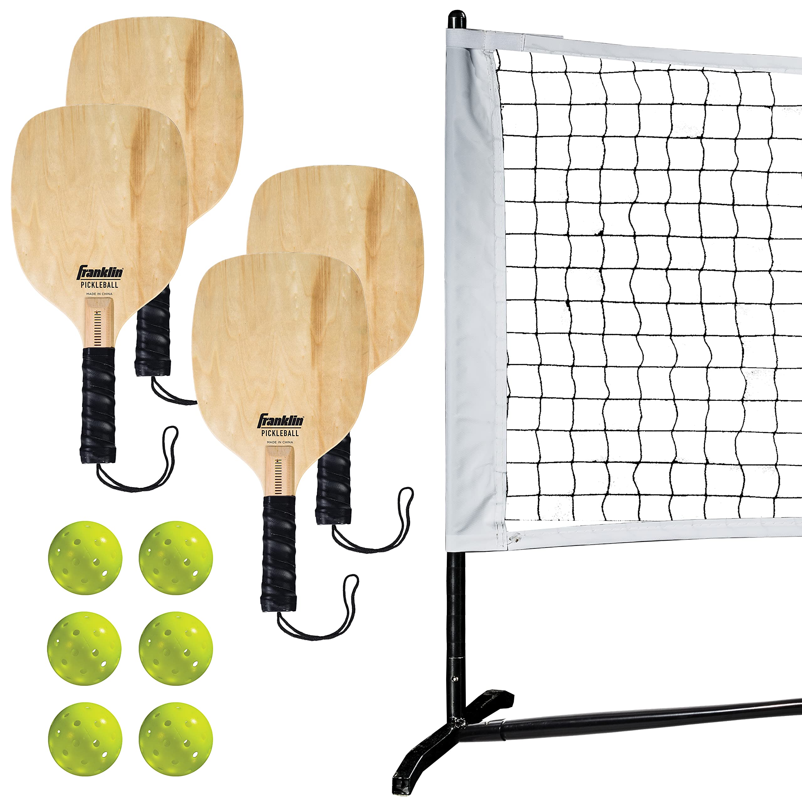 Half Court Size Pickleball Net by Franklin Pickleball - Includes 10ft Net, (4) Paddles, and (6) X-40 USA Pickleball Approved Pickleballs,Red