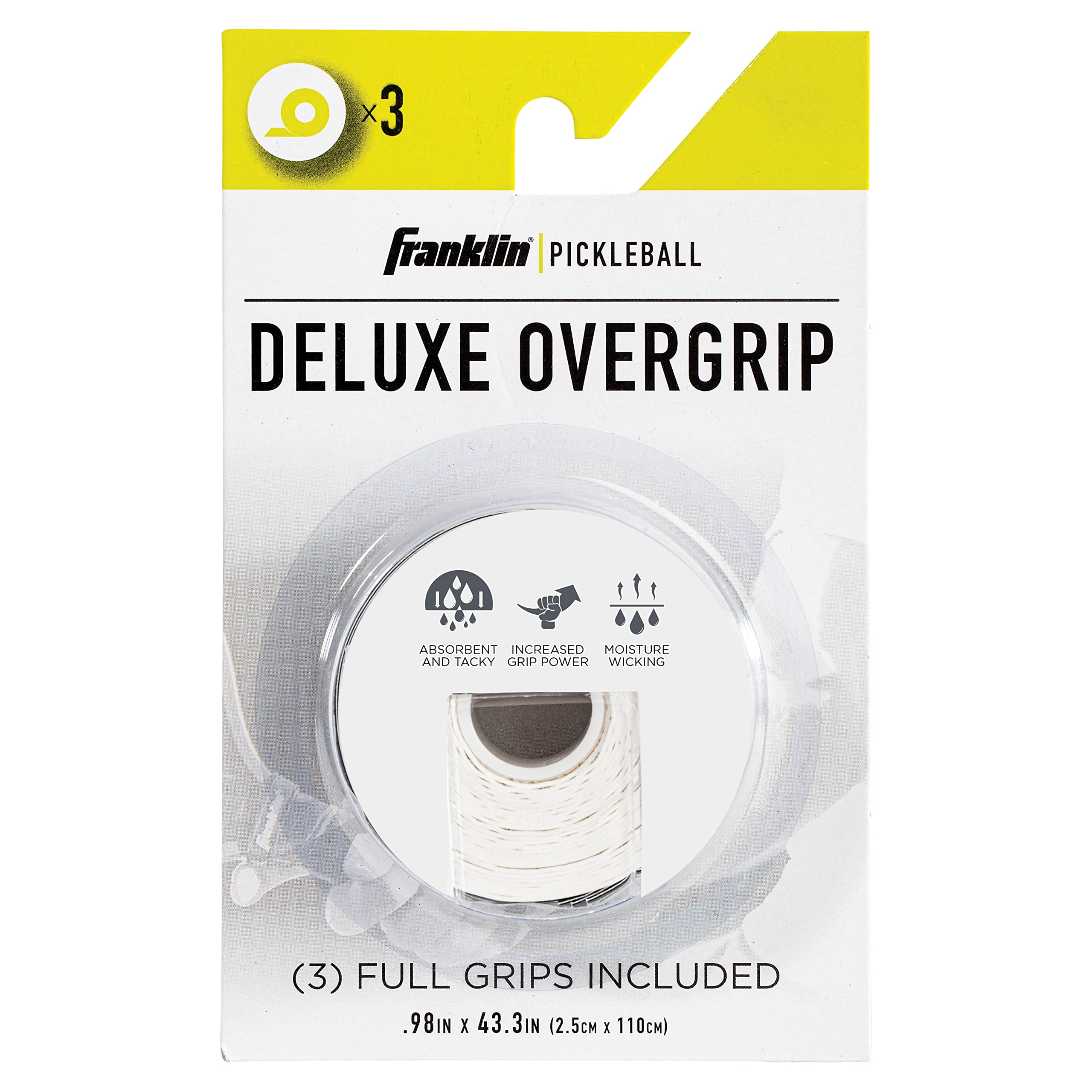 Franklin Sports Pickleball Paddle Overgrips - Provides Extra Grip - Slight Tackiness - Durable & Strong - 3 Grips Included - White