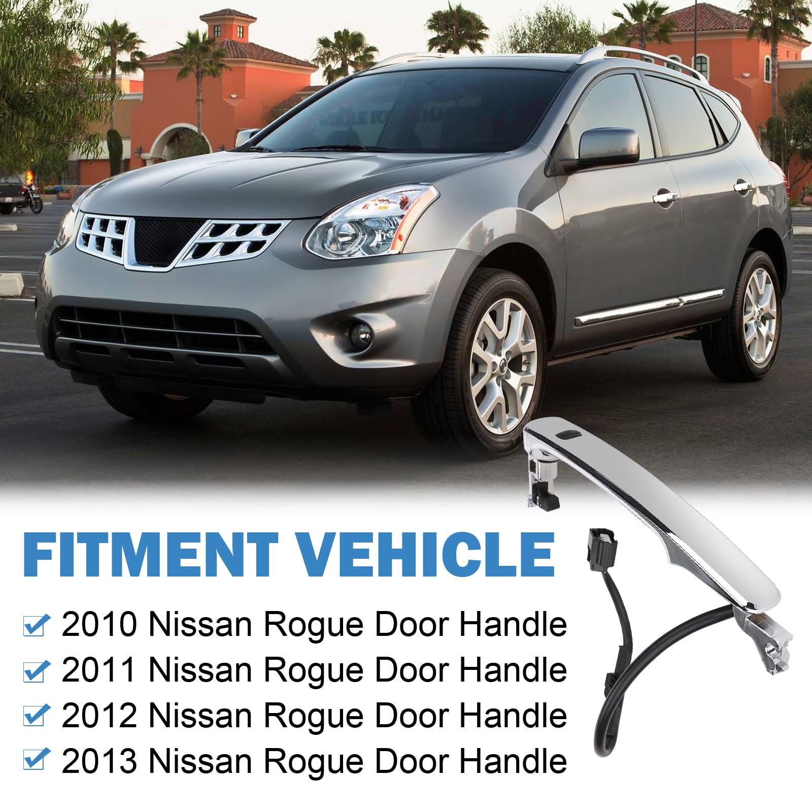 Yikesai Exterior Chrome Door Handle Front Left Driver Side, with Key Hole Smart Entry Keyless - Compatible with 2010-2013 Nissan Rogue - Replaces 80640CZ31B 80640-CZ31A, 80645-CA000