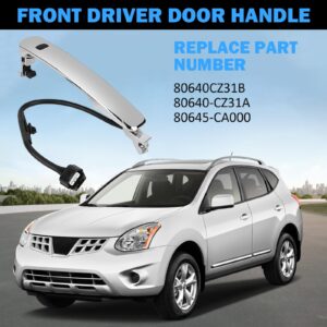 Yikesai Exterior Chrome Door Handle Front Left Driver Side, with Key Hole Smart Entry Keyless - Compatible with 2010-2013 Nissan Rogue - Replaces 80640CZ31B 80640-CZ31A, 80645-CA000