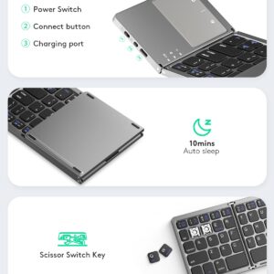 Samsers Foldable Bluetooth Keyboard with Touchpad Portable Wireless Keyboard with Stand Holder, Rechargeable Full Size Ultra Slim Pocket Folding Keyboard for Android Windows iOS Tablet & Laptop-Gray