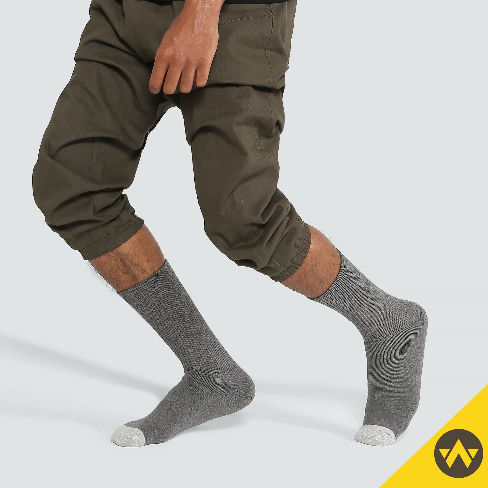 WANDER Men's Cushion Crew Socks 6 Pairs Athletic Running 12-15 Socks Men Cotton Sport Wicking Work