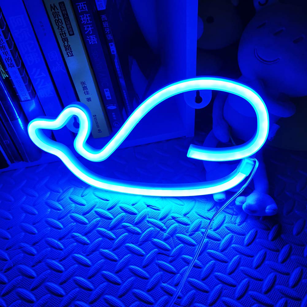 LED Whale Neon Sign Light for Wall Decor, Whale Signs Night Light Wall Art, Bedroom Decorations, Home Accessories, Party and Holiday Decor (Blue)