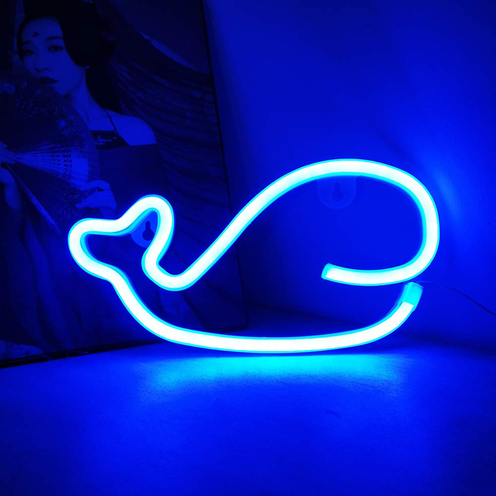 LED Whale Neon Sign Light for Wall Decor, Whale Signs Night Light Wall Art, Bedroom Decorations, Home Accessories, Party and Holiday Decor (Blue)